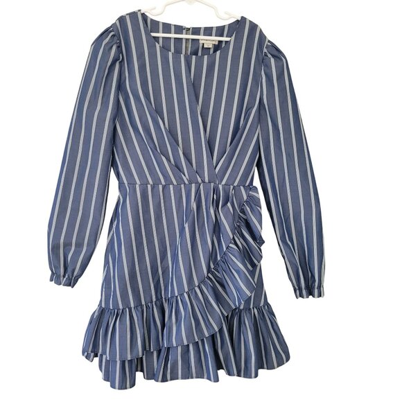 Habitual Other - Habitual Striped Ruffle Mock Wrap Dress Girls Size 12 Blue White NWOT